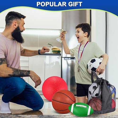 Miniatura 5 de Liliful Juego de 8 pelotas deportivas con bomba de malla, regalos para niños y adolescentes, operación de Navidad, baloncesto, fútbol, fútbol, patio
