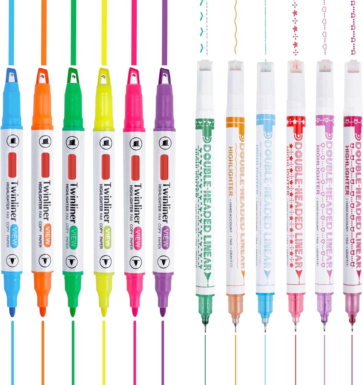 HOSTK Dual Tip Highlighters Pens, 6 pcs Curve Pens