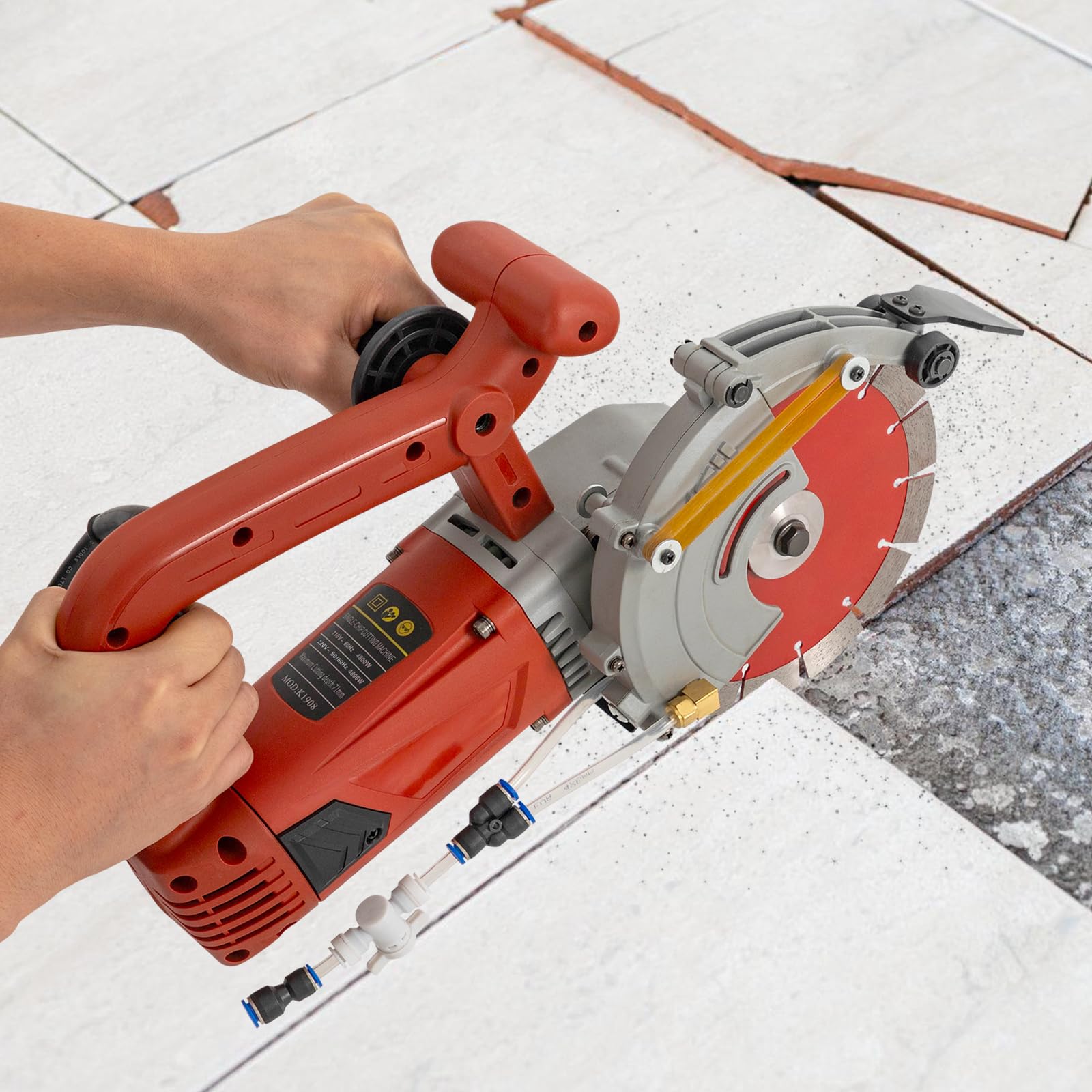 Macchina per taglio a umido 4800 W, sega elettrica per calcestruzzo con pompa dell'acqua, profondità di taglio 71 mm per fessure per muri, taglierina per calcestruzzo e pietra, 220 V (rosso)