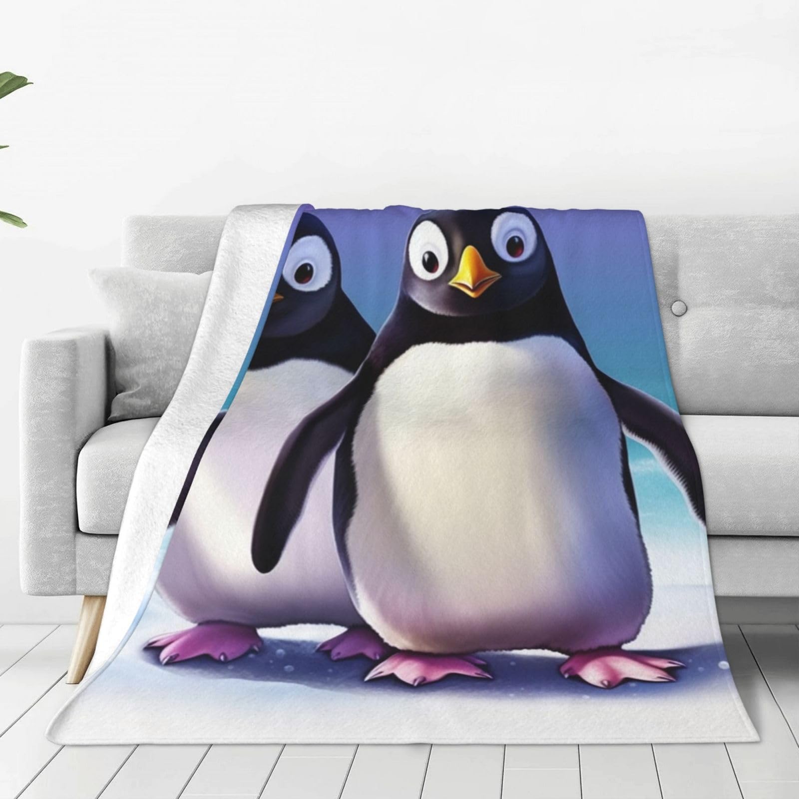 Couverture flanelle pingouin cadeau idéal pour lit et canapé douillet