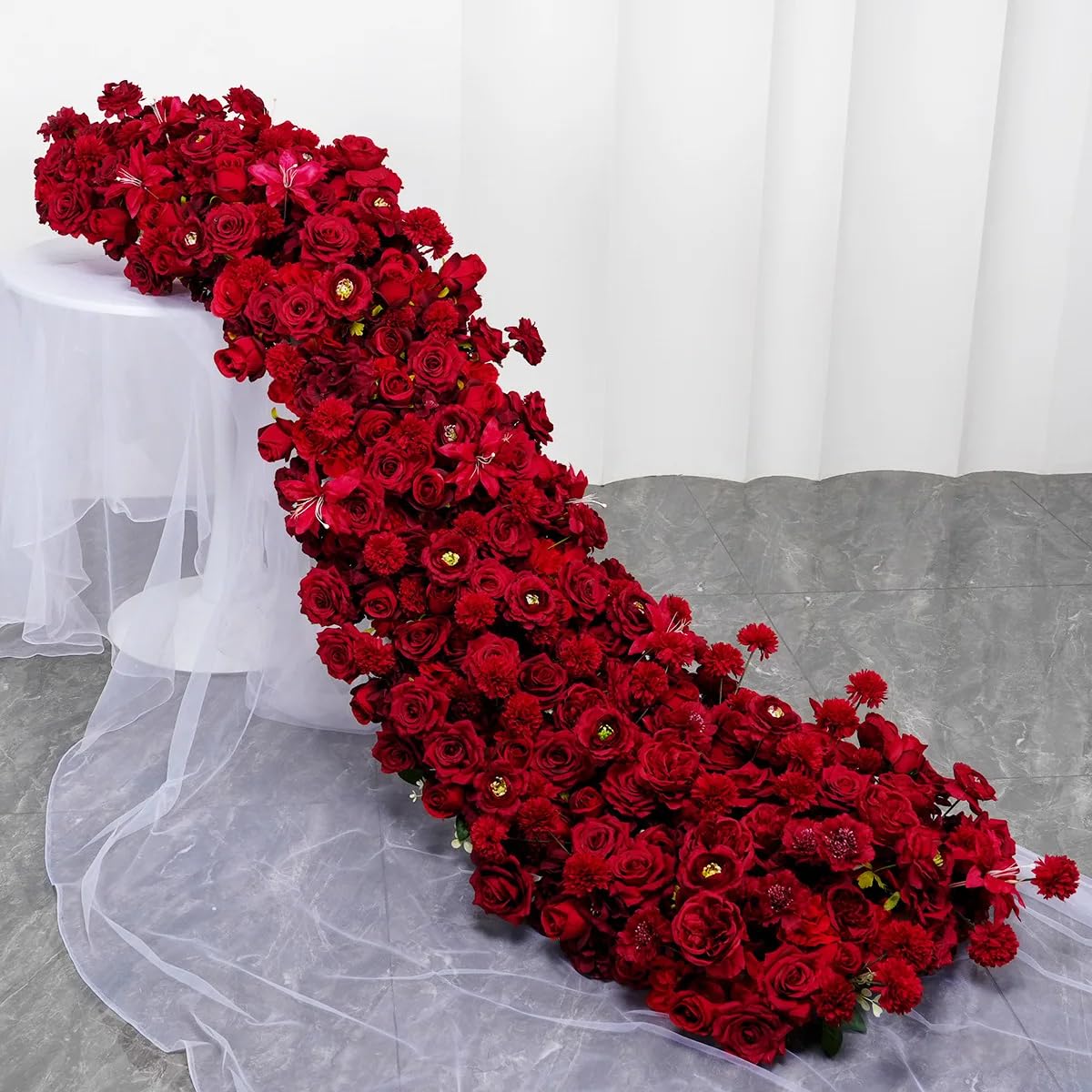1M/3FT Multiple Colors Rose Hydrangea Green Plants Flower Row Runner Artificial Large Flower Ball Wedding Backdrop Decor Floral Wall Party Props (30,100 * 40CM)