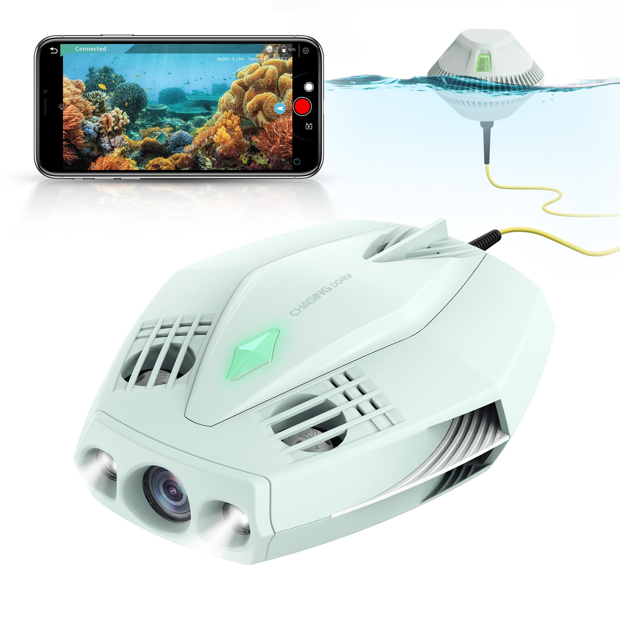Chasing Dory Underwater Drone - Palm-Sized 1080p Full HD Underwater Drone with Camera for Real Time Viewing, APP Remote Control (Green)
