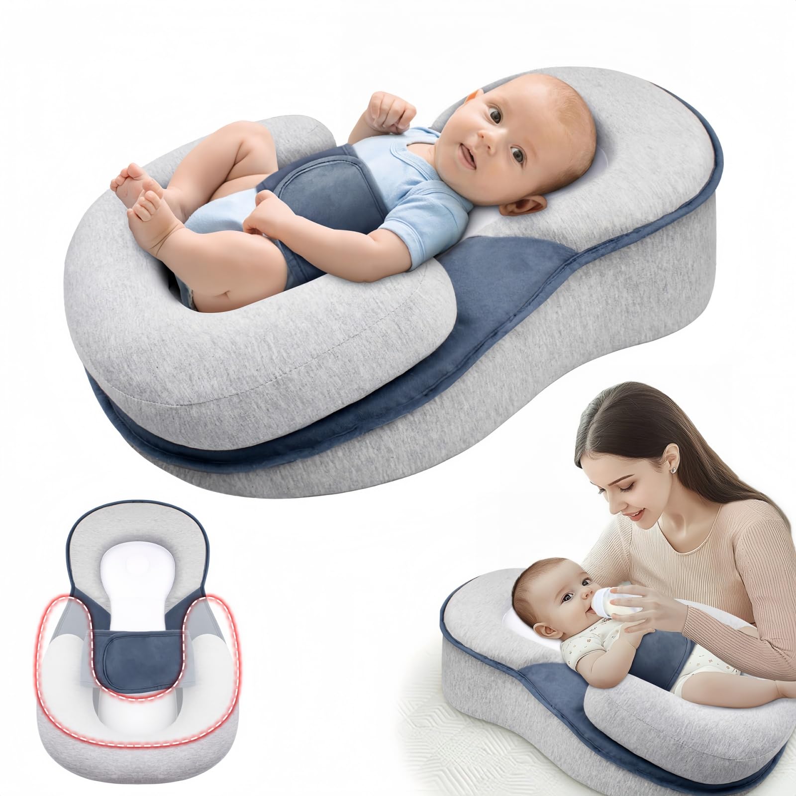 GXQKLSV Anti-Reflux Infant Soothing Bed (Large Size: 65 X 30 X 40 Cm) Features A Safety Strap And Provides Comfortable Support for Playtime And Feeding.