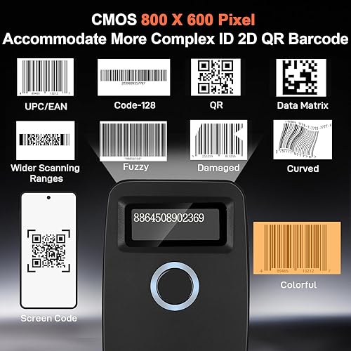 Miniatura 4 de KUIIYER Mini escáner de código de barras Bluetooth, escáneres inalámbricos 2D QR 1D de código de barras con pantalla digital OLED y voz AI, pequeño
