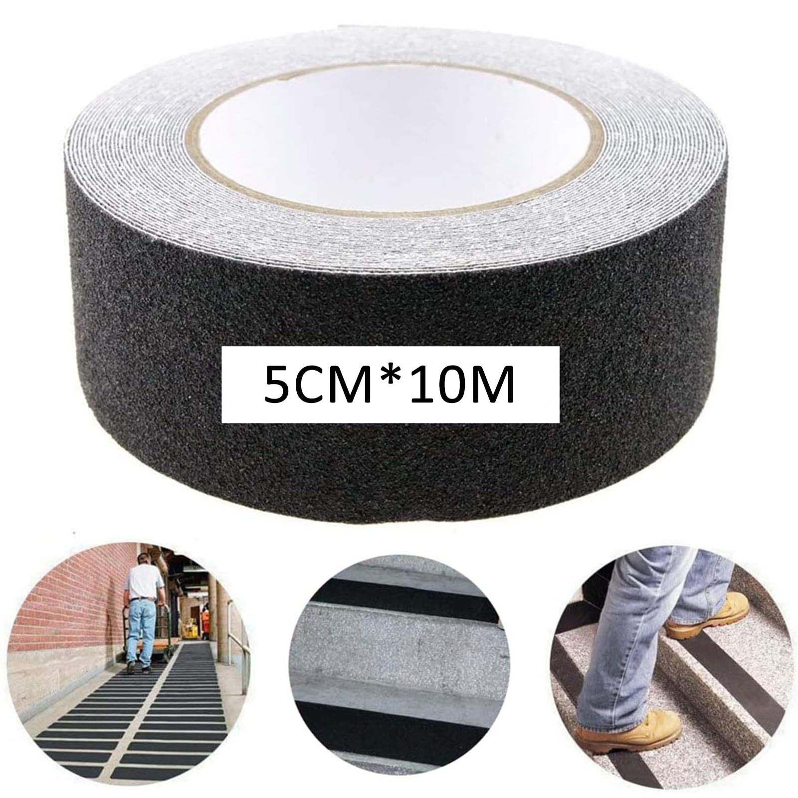 2 Rollos negro 5 cm x 10m Cinta adhesiva Antideslizante, Cinta Adhesiva Antideslizante Negro, fuerte Seguridad Adhesiva para Uso en interiores y Exteriores, Mejor Agarre, Fricción, Seguridad