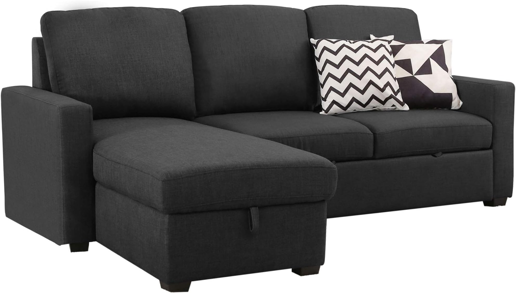 Abbyson Living Newton Sectional Sofa Bed - Upholstered, Reversible Chaise, Pull Out Couch, Grey
