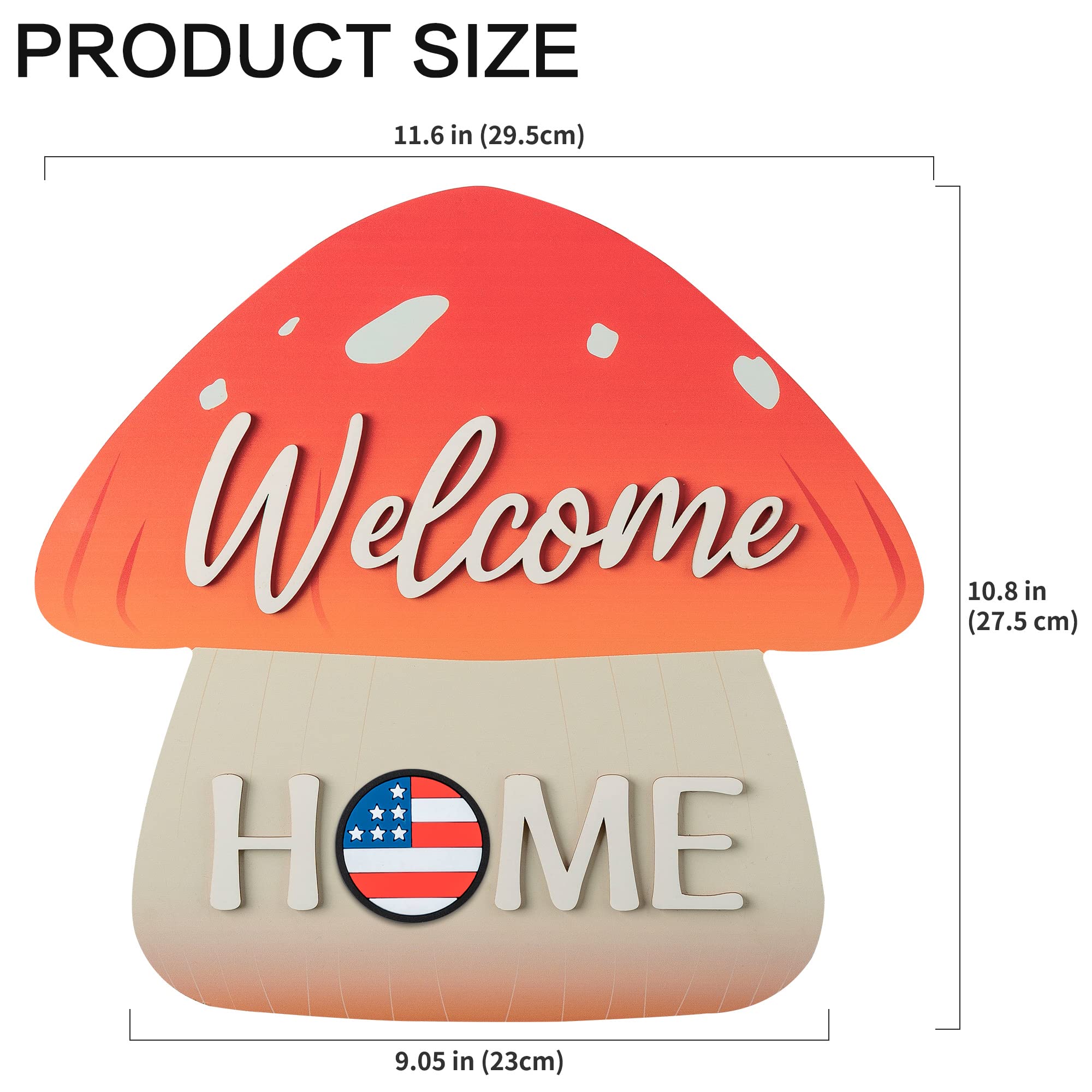 Mushroom Interchangeable Seasonal Welcome Sign for Front Door Decoration, Wreaths Wall Hanging Outdoor, Farmhouse Cottagecore Porch Decor, House Warming Gifts for New Home, All Seasons Holiday Gifts