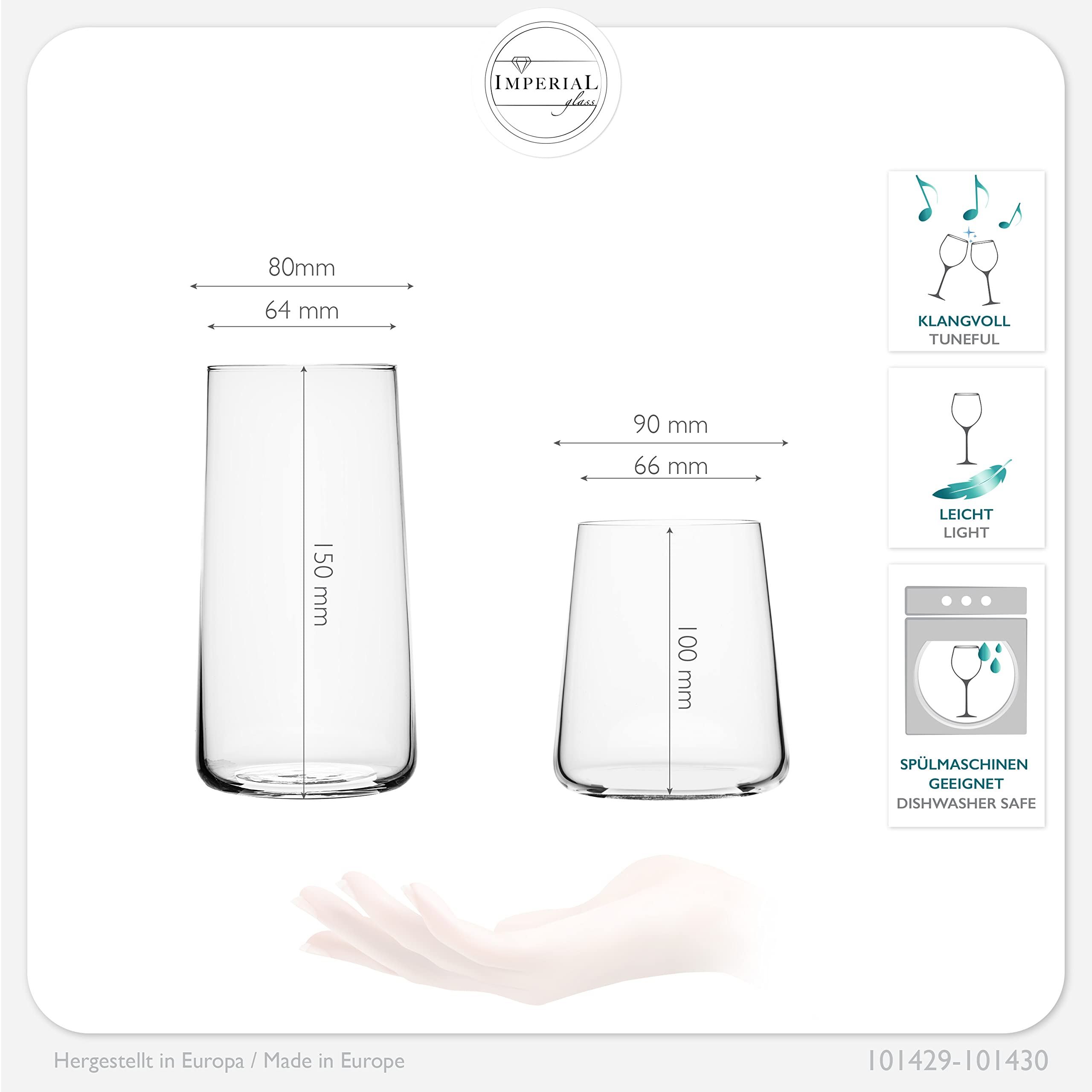 Imperial - Juego de vasos de cristal (450 ml y 550 ml, 12 piezas)