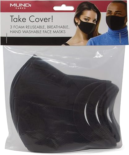 Miniatura 7 de Mundi Take Cover - Tres máscaras faciales de espuma, lavables y reutilizables, color negro, talla única, Negro -