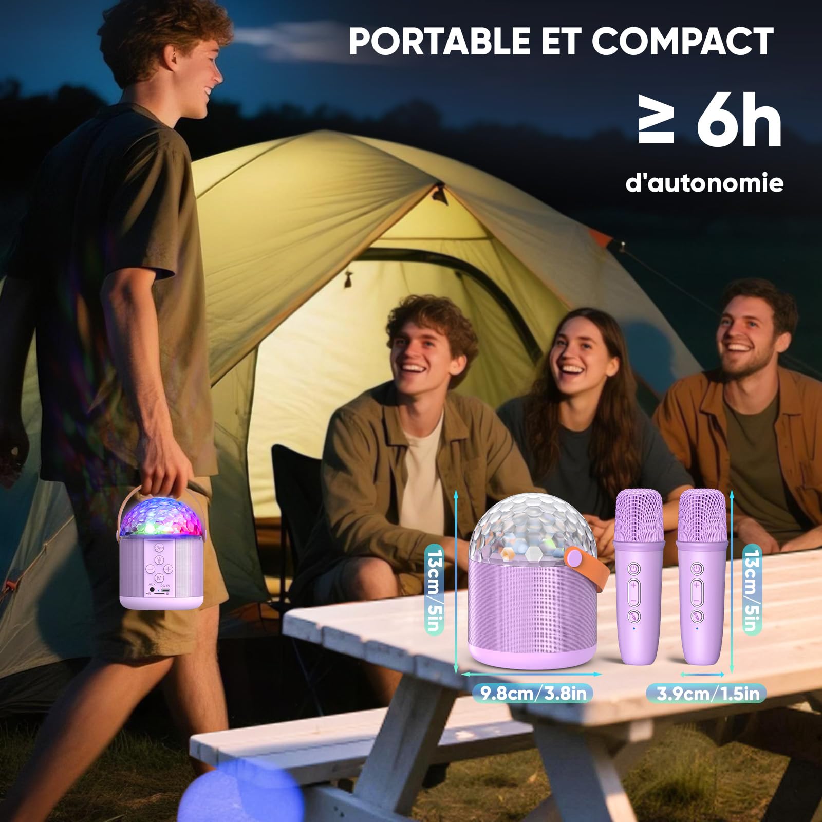 Micro Karaoke avec Lumineux LED Disco Enfant & Adulte, Jouet Cadeau Fille 5 6 7 8-12+ Ans Micro Bluetooth Karaoke Sono Enfant Enceinte Portable pour Chanter Anniversaire & Famille - Cadeaux de Noël