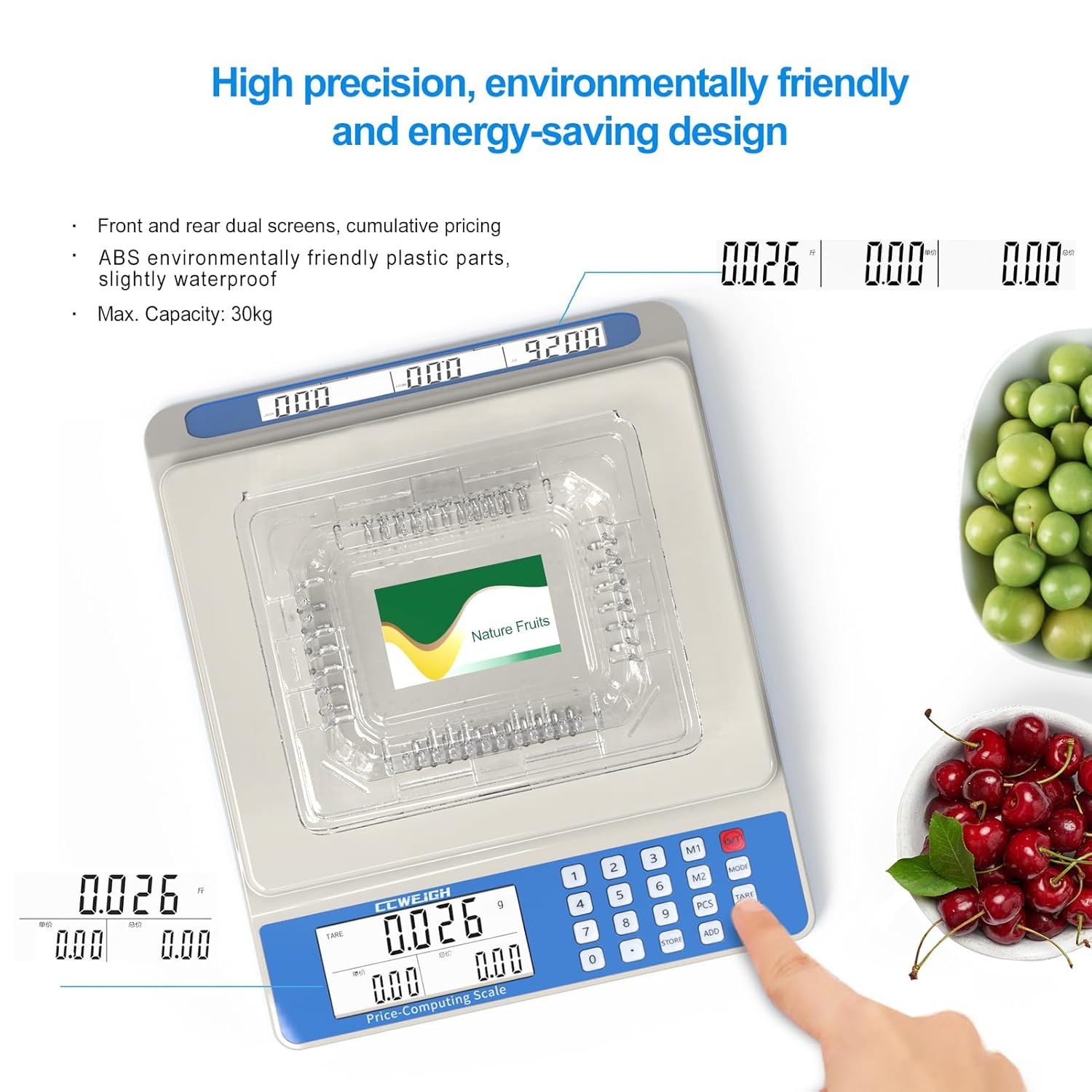 Digital Postal Scale 30kg/66lb - Dual Screens, PCS Counting Function, Portable Commercial Scale Mail Scales Postal Weight for Retail, Kitchen, Market, Shipping