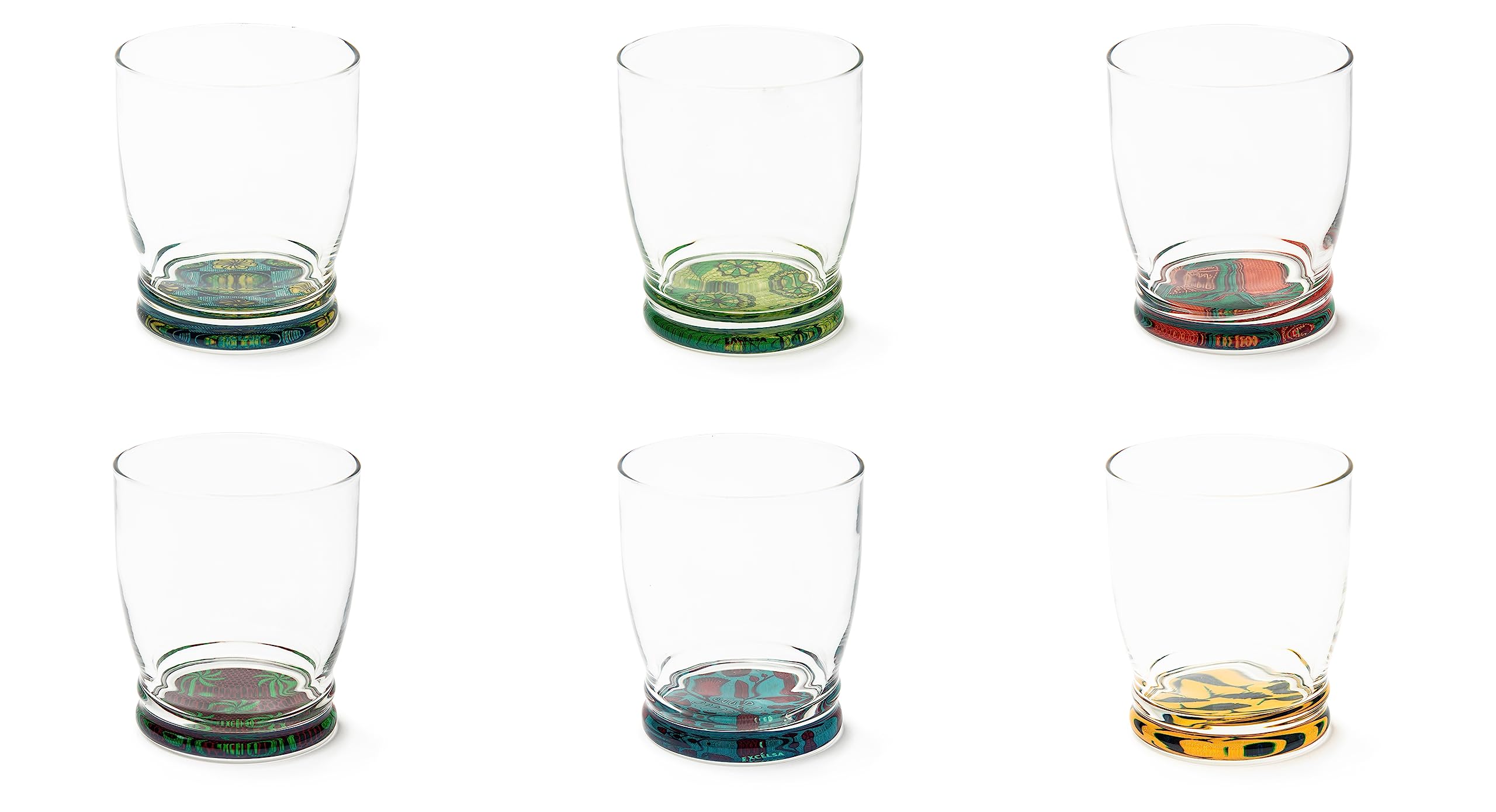 Excelsa Transparent With Decorated Background Afrika Set Of 6 Glasses With Decorated Background, Ml. 340, Diameter 8 Cm., Glass