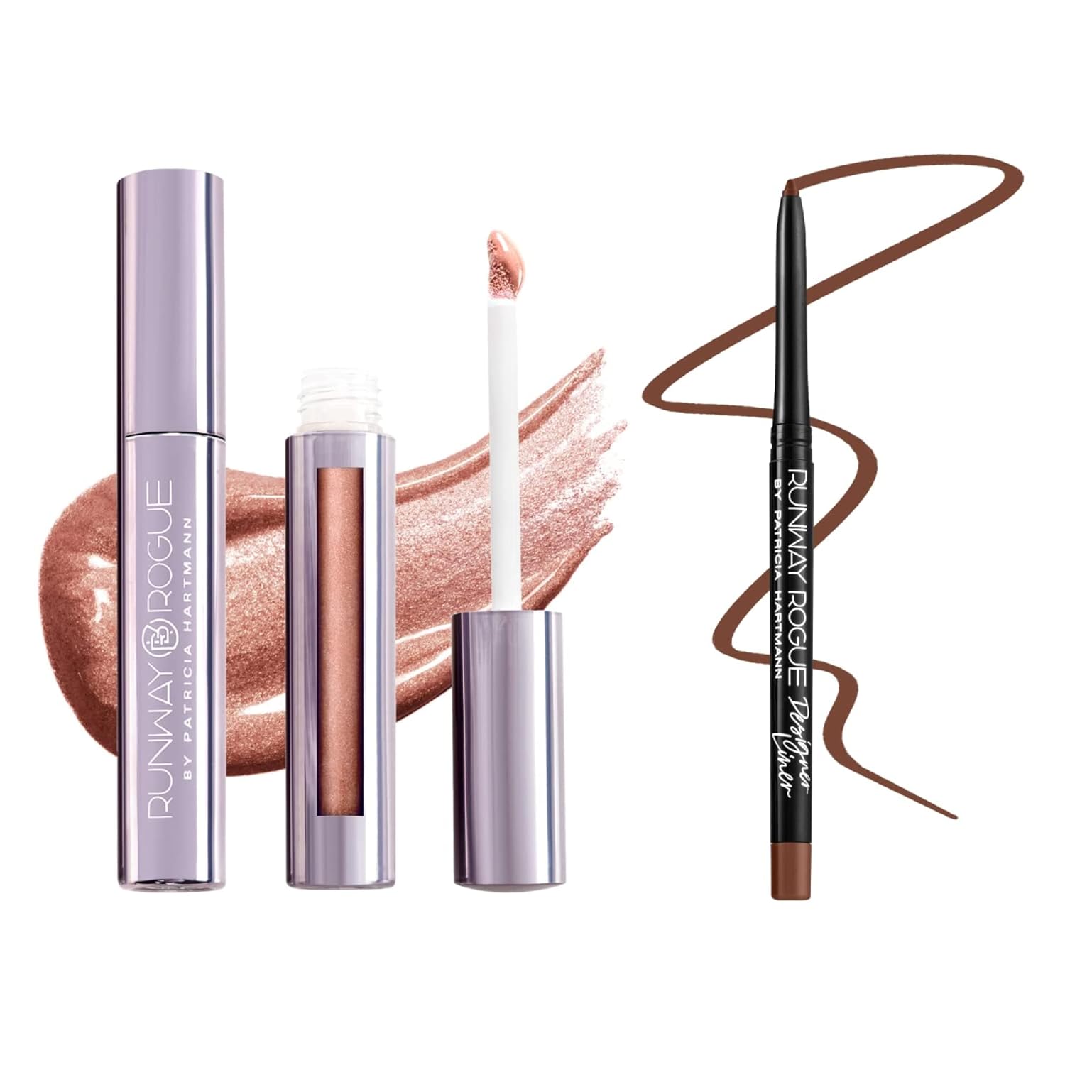 Runway Rogue LuxGloss Kit with Moisturizing Lip Gloss Tube, Rose-Gold Lip Gloss, Fashion Week and Lip Liner Pencil, A List
