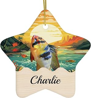 Personalized Bolivian Ram Cichlid Christmas Ornament 2025 White Star Ceramic - Tropical Sunset Custom Name Pet Portrait Gifts for Ram Fish Lovers