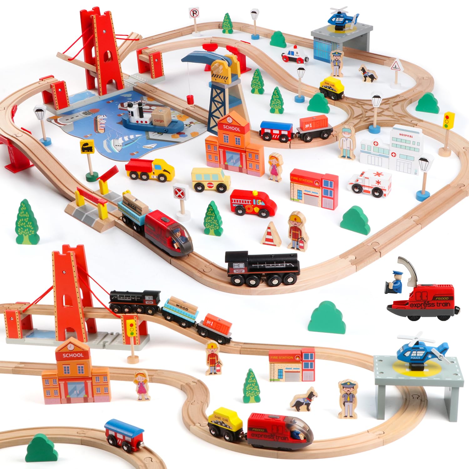 Qilay 121PCS Wooden Train Set