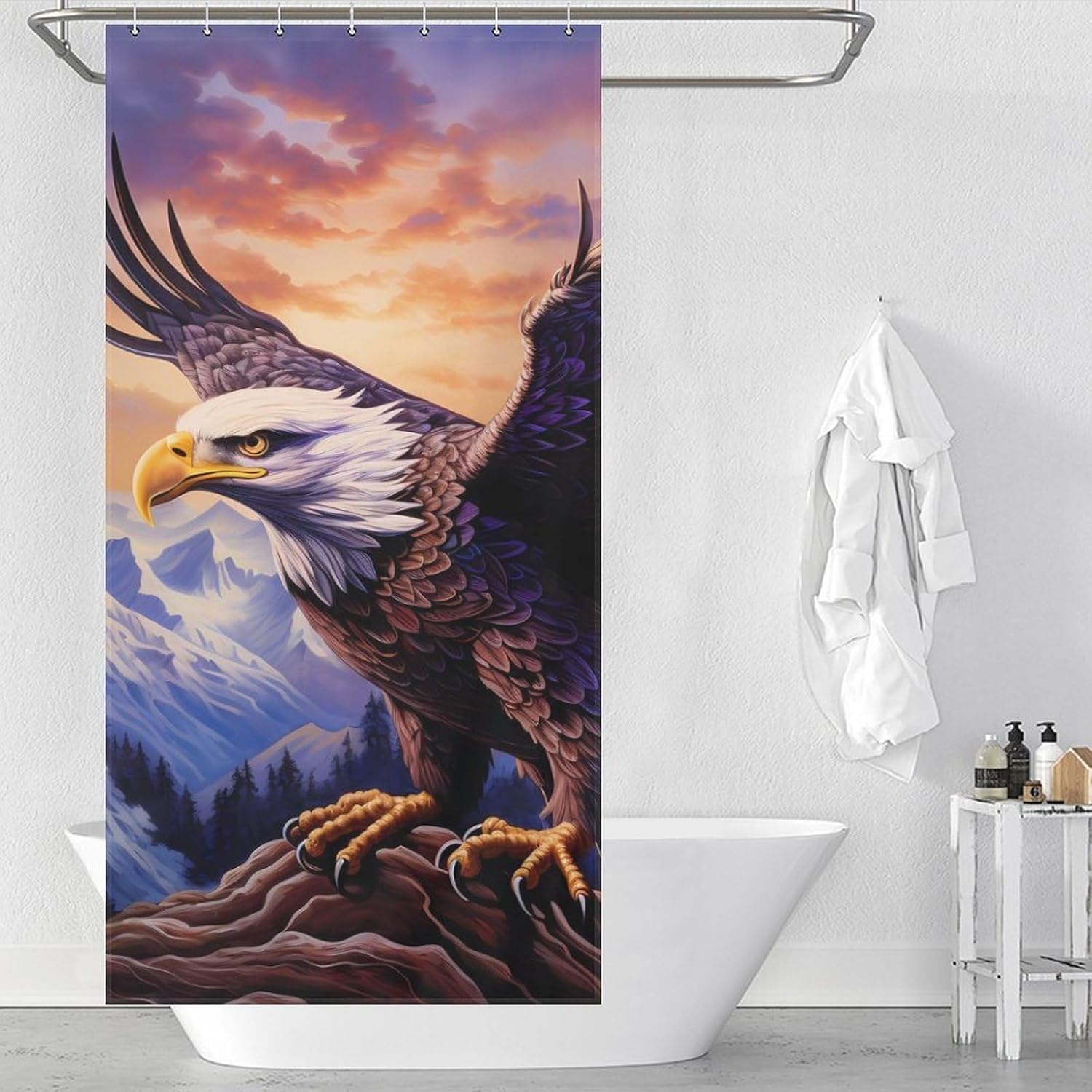 Bald Ea-gle Funny Shower Curtains Washable Bath Curtain Liner with Hooks for Bathroom Bath Tubs