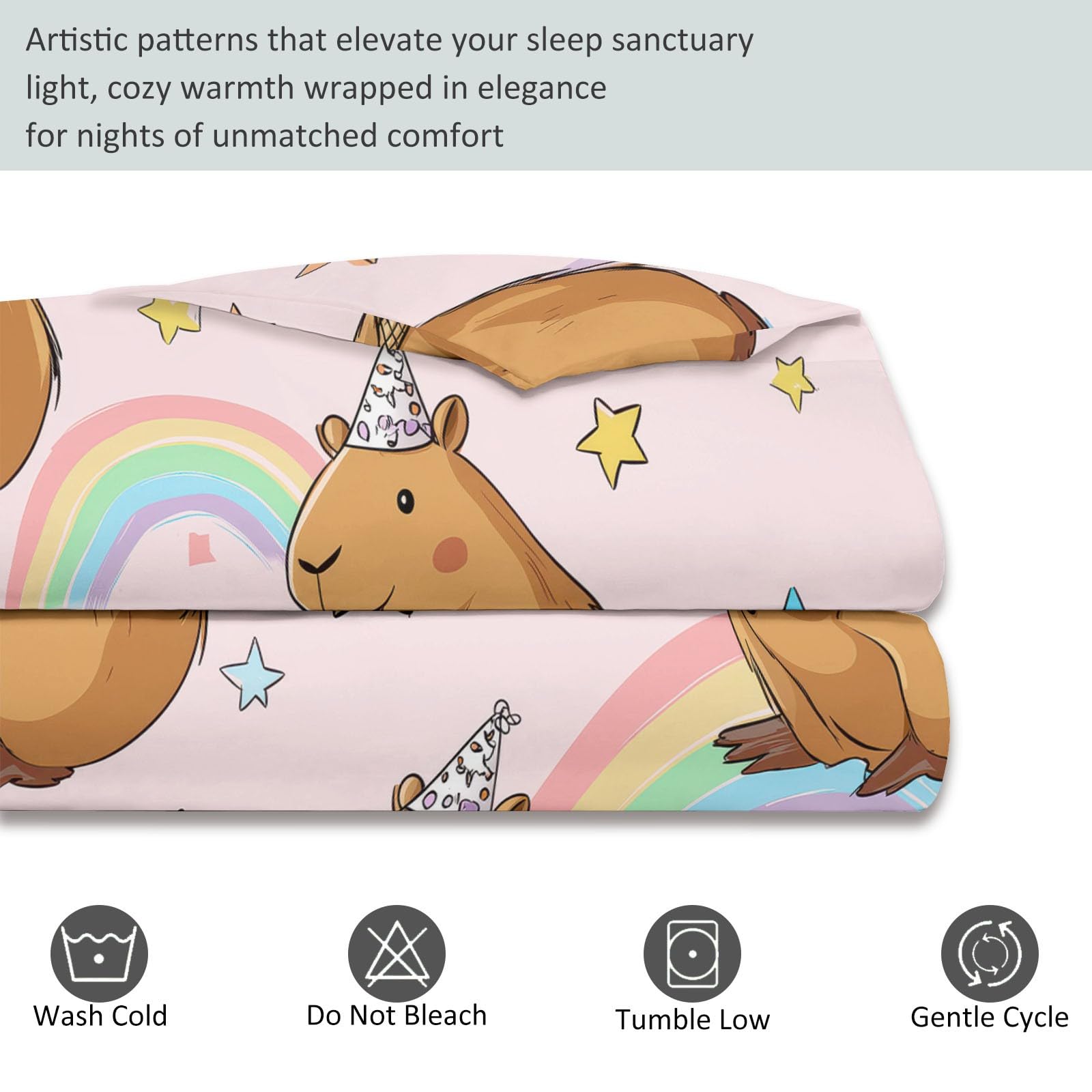 Japanisch Cartoon Bettwäsche 200 x 200 cm, Capybara EIS Partyhut Wende Bettwäsche Bunt Weich Kuschelig Bettbezug Set Mikrofaser Deckenbezug, mit Reißverschluss und Kissenbezug