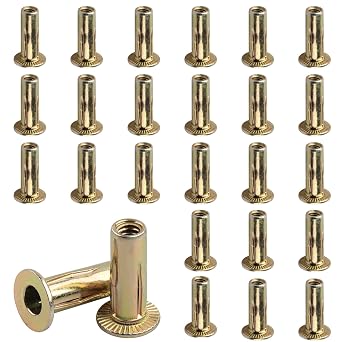 25 Pack Multi Grip Rivet Nut Kit, 1/4-20 Rivet Nuts | Carbon Steel Pre-Bulbed Shank Color-Zinc-Plated Flat Head Threaded Insert Nut