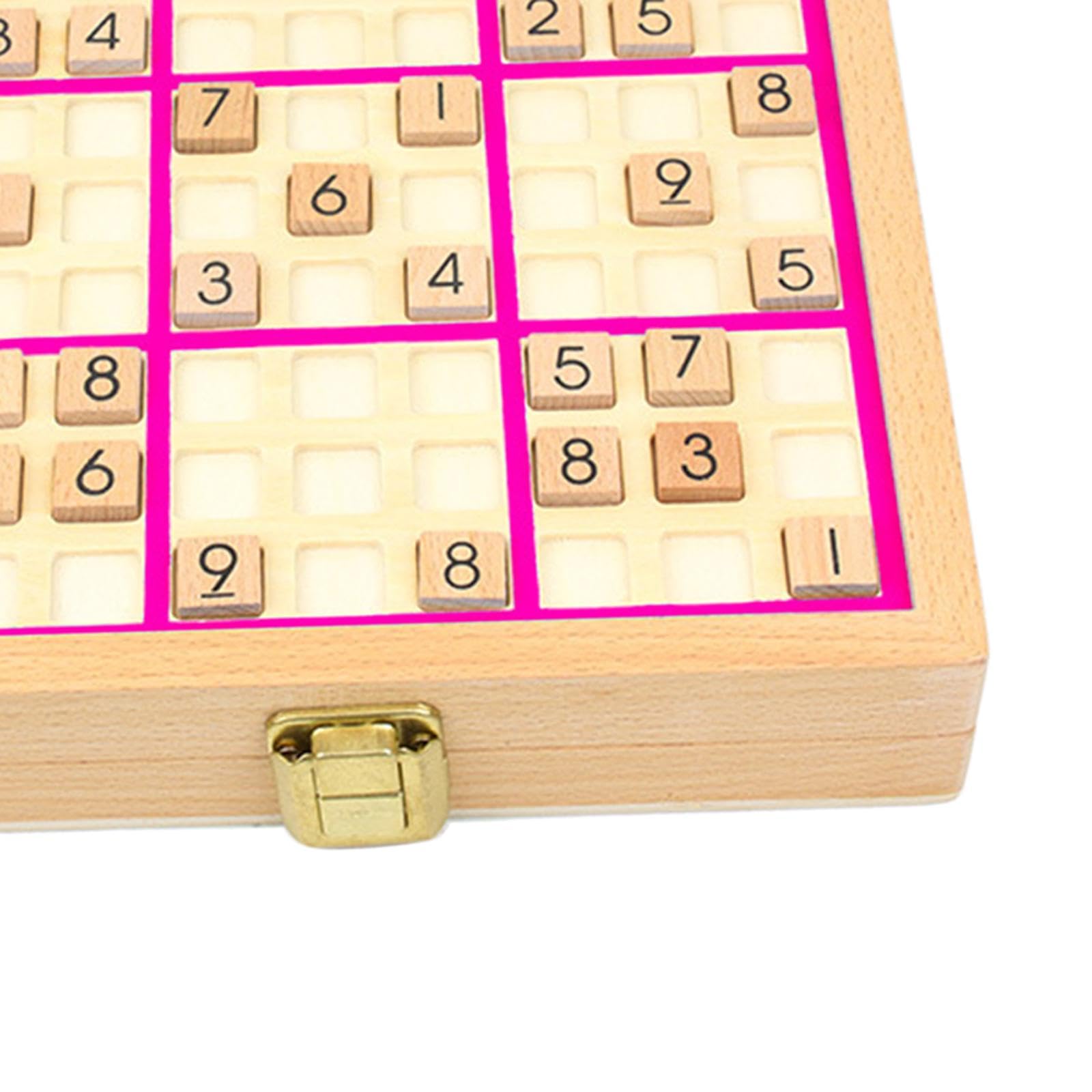 Almencla Sudoku Brettspiel, Holz Sudoku Spielbrett mit Zahlenplättchen, Lernspielzeug, Denksportaufgabe, Spielzeug für Erwachsene Im Alter von 7–14 Jahren, Rosa