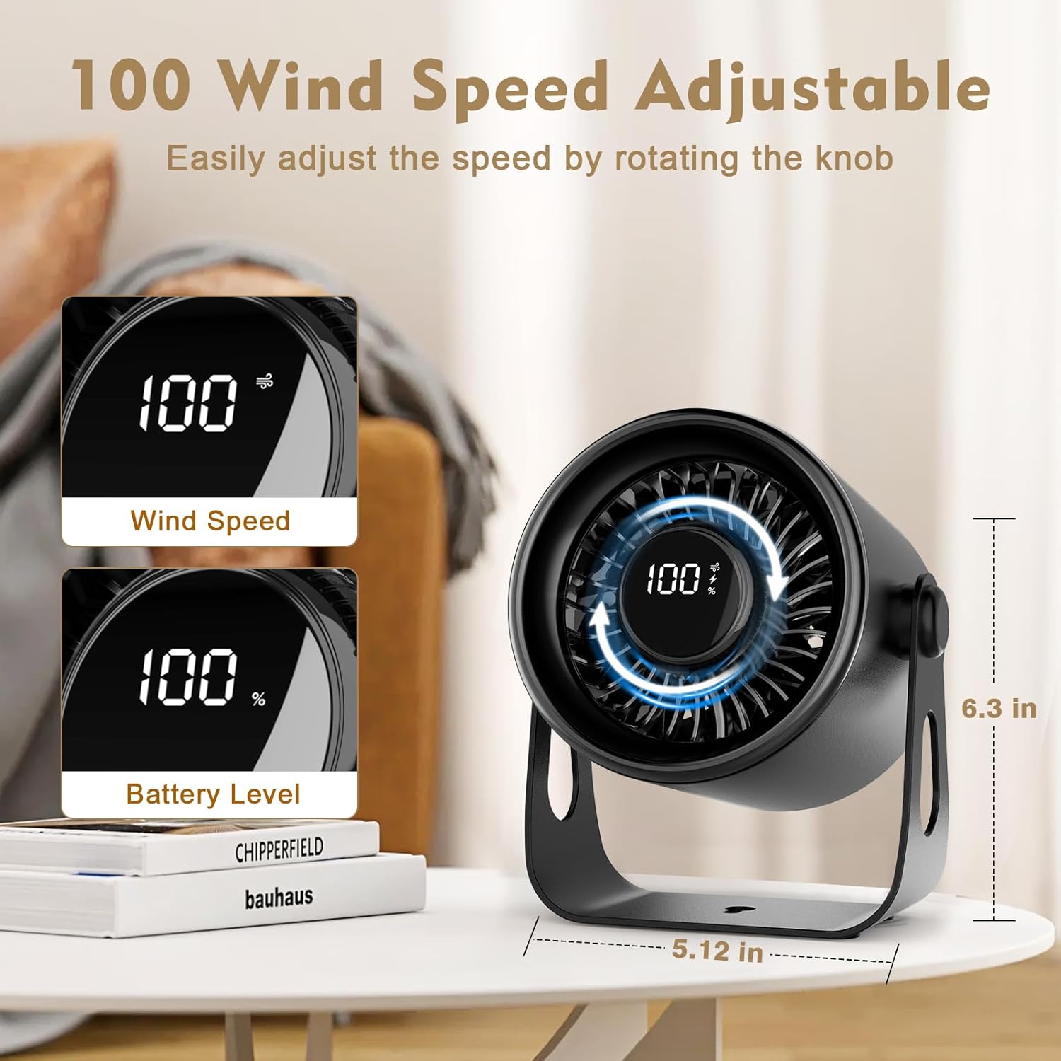 6.8" Black Portable Fan for Travel and Black 6.3" Desk Fan Small Quiet, 100 Wind Speeds with Digital Display