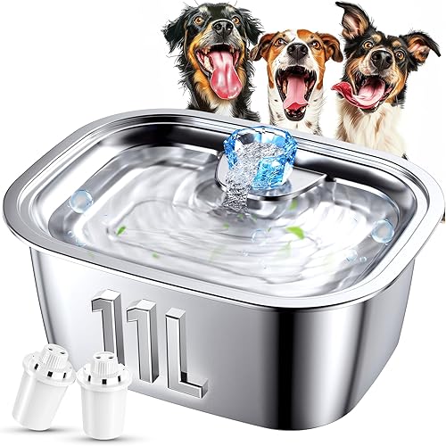Miniatura 8 de Fuente de agua de acero inoxidable para perros, fuentes de agua grandes de 3 galones para perros y gatos, dispensador de agua para perros de 386