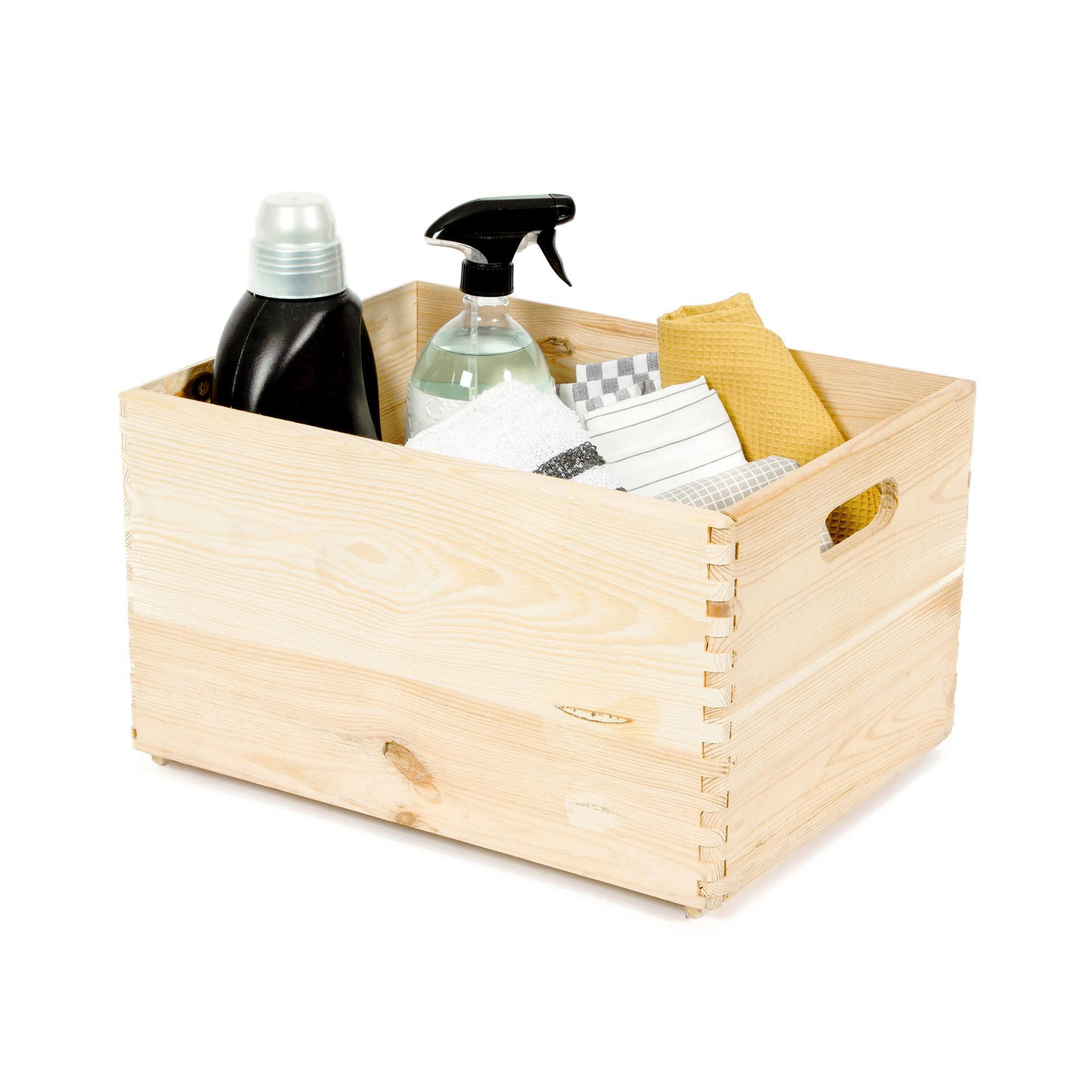 Compactor SKYR Wooden Box XL 40x30x23 cm in Natural Pine Wood for Home Organization