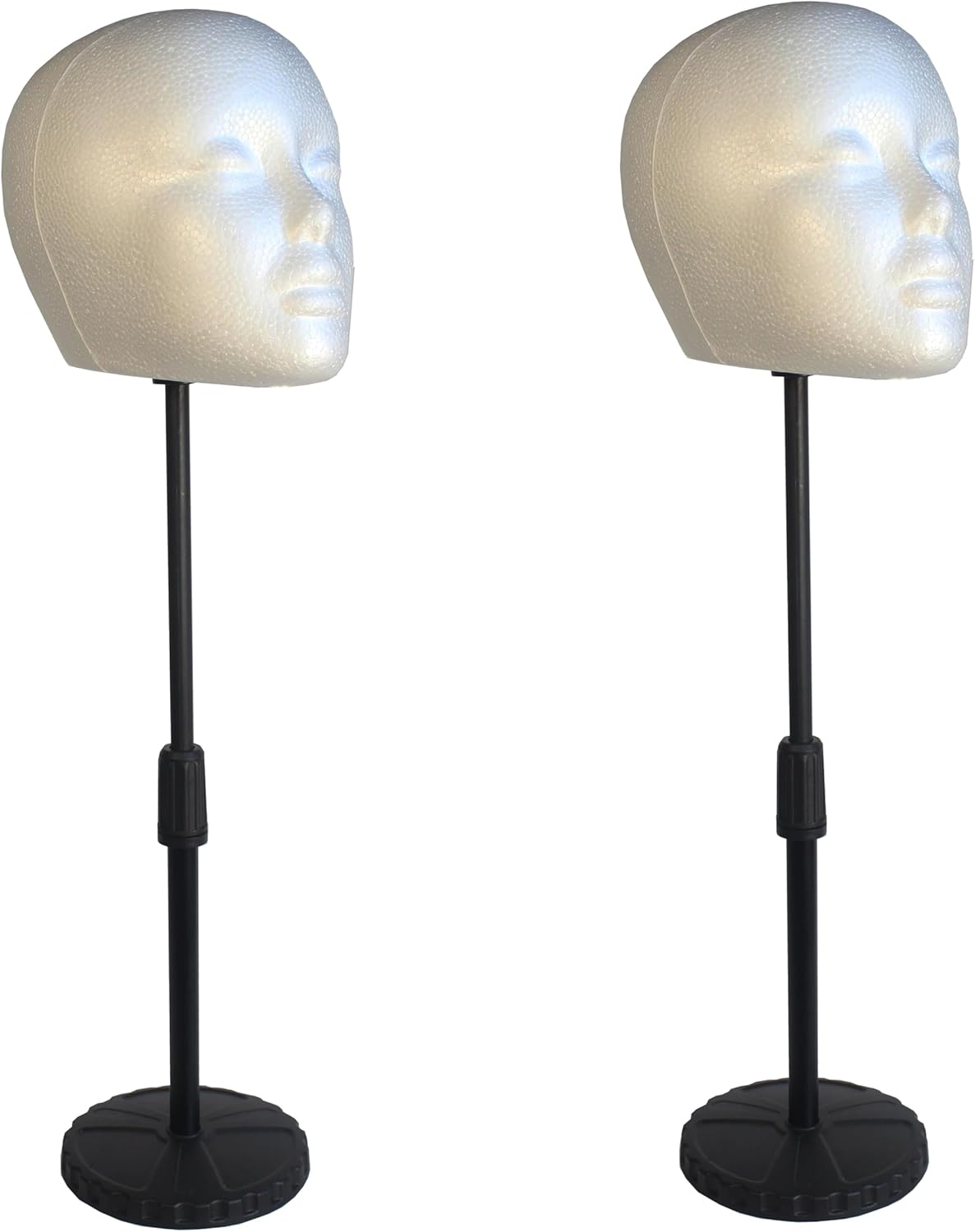 2 PACKS 22 inch tall high Adjustable wig or hat styrofoam female mannequin head holder stand (15.5”to 22”)(ADTALL02-White )