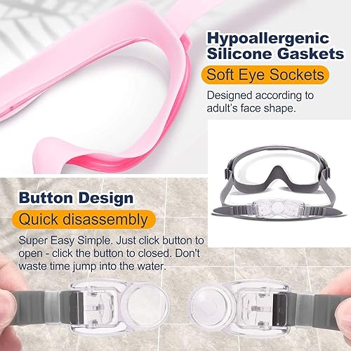 Miniatura 4 de Braylin Gafas de natación para adultos, paquete de 2 gafas de natación de visión amplia para hombres, mujeres, jóvenes, adolescentes, antivaho y más