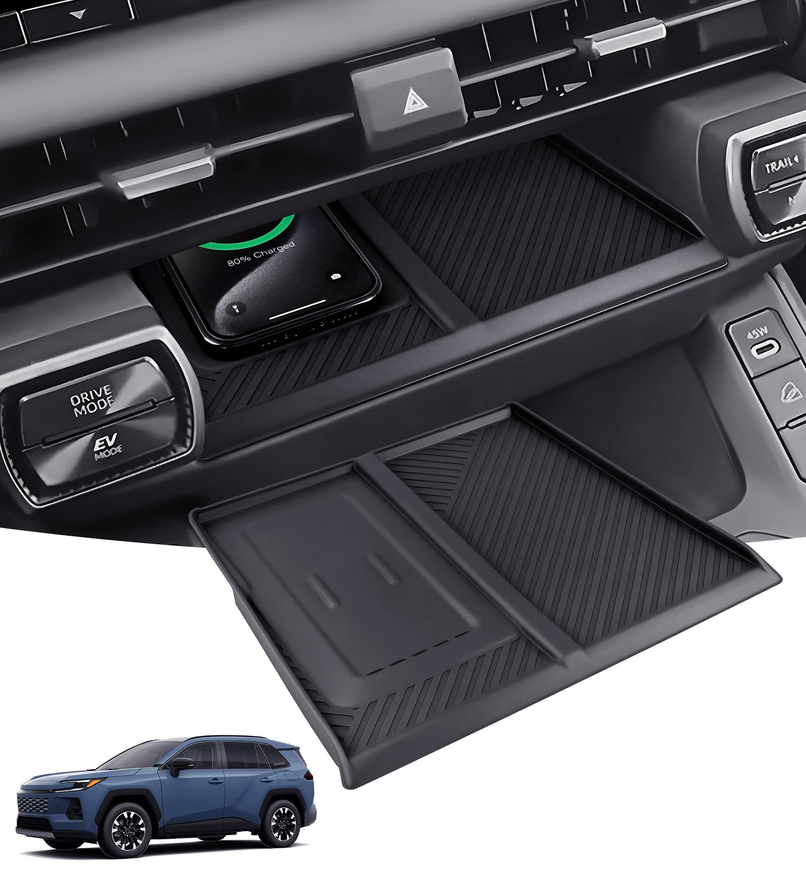 Wireless Charging Protective Mat for Toyota RAV4 2026, Center Console Interior Accessories Silicone Anti-Slip Wireless Charger Cover Pad for 2026 RAV 4, Black