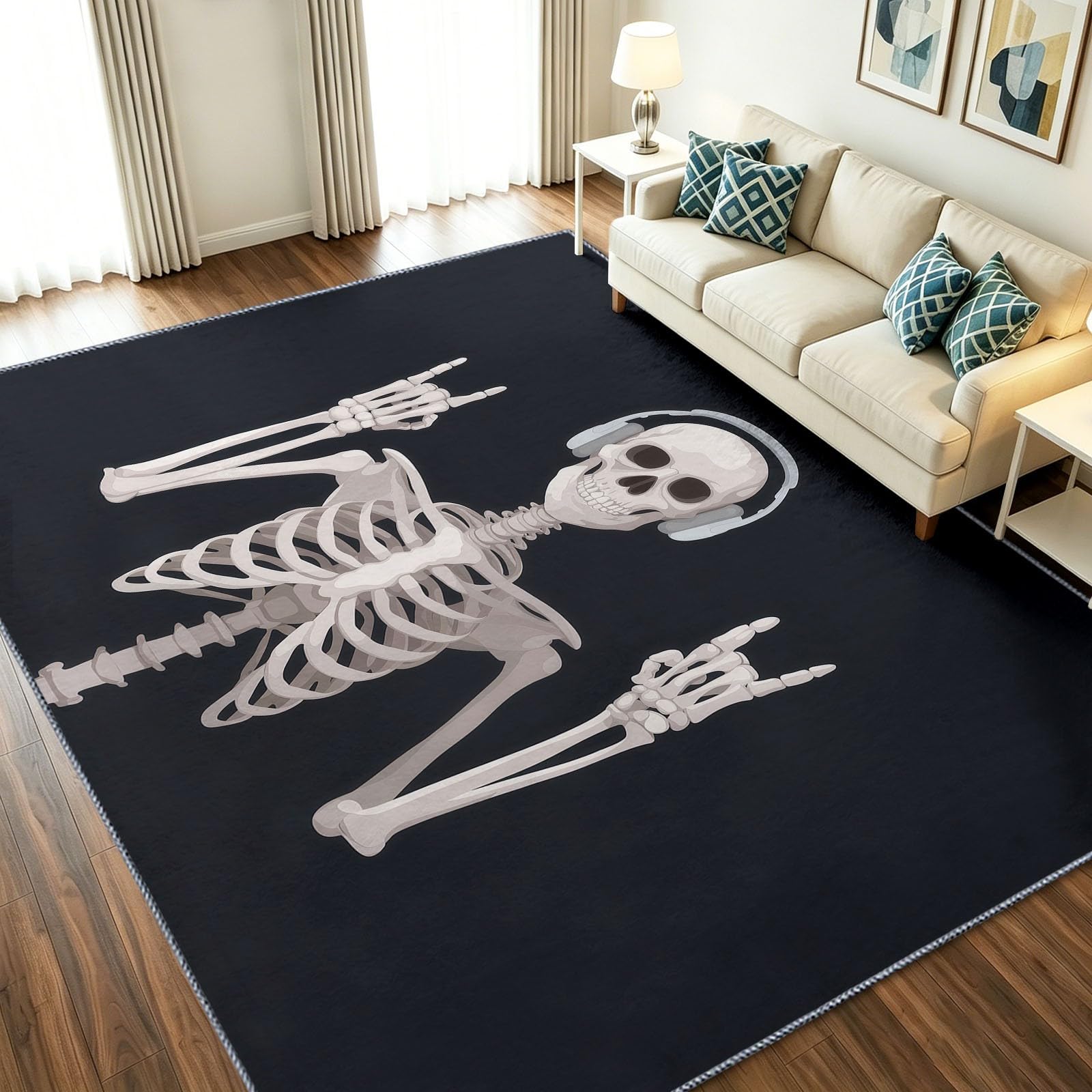 Alfombra lavable de pelo corto suave con diseño gótico moderno