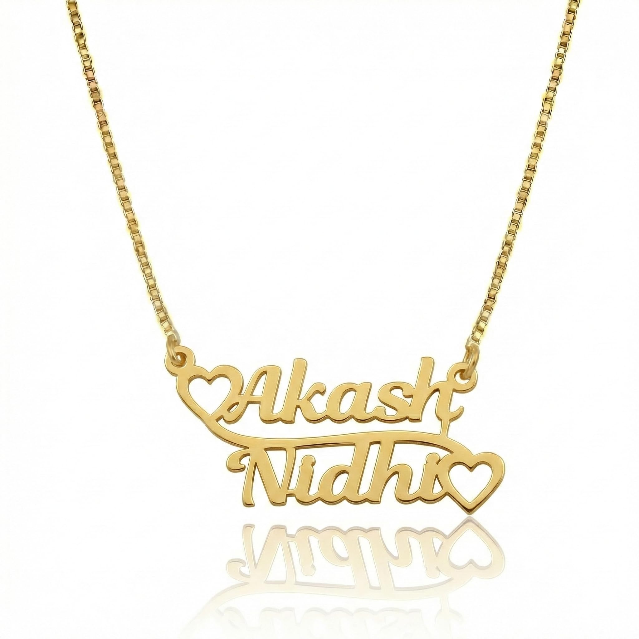 Double Heart Couple Name Necklace Personalized Golden Chain for Couples Two Names Engraved-image-47