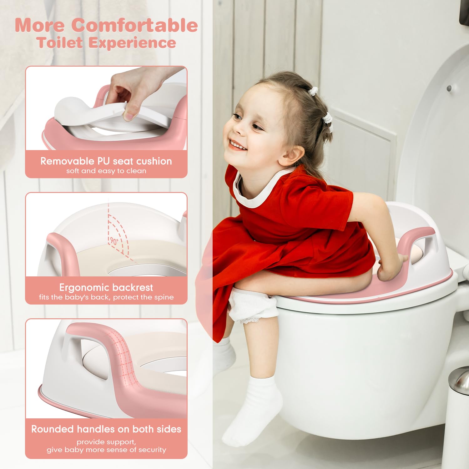 Maliton Riduttore WC Bambini, Ragazzi e Ragazze, Vasino per Bambini，Vasino per Bambini Wc,Sedile per Vasino con Sgabello(Un Vasino+Due Sgabelli per Bambini),Rosa
