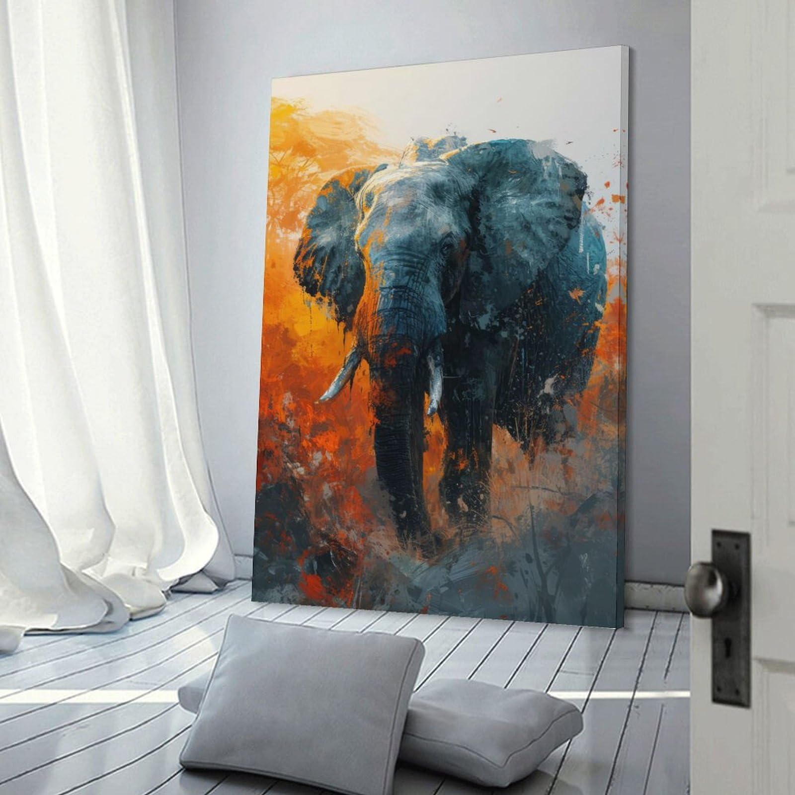 Junmoney Wall Picture Print Majestic Elephant Gaze, 24x36inch(60x90cm), for Wall Displays, Bedrooms Or Room Updates, Wall Decor Suited to Curated Displays