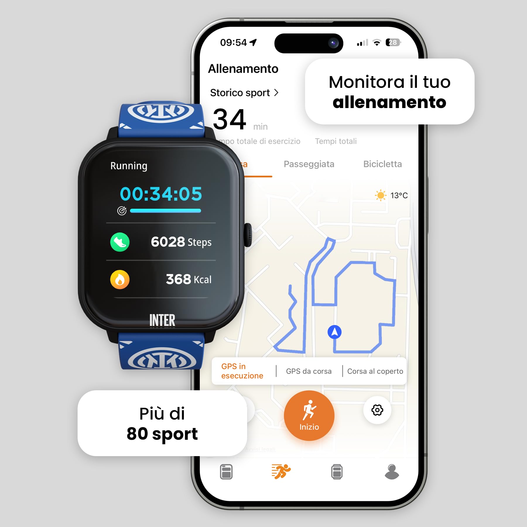 TECHMADE Inter Smartwatch, orologio digitale schermo rettangolare full touch, chiamate, notifiche, funzione SOS, sport, compatibile con IOS e android (INTER 1)