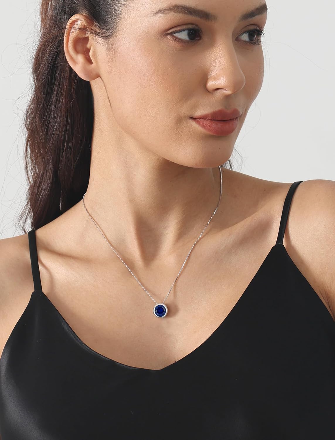 YL Round Solitaire Necklace 925 Sterling Silver Polished Classic Pendant 10 MM Birthstone Jewelry for Women - Image 2