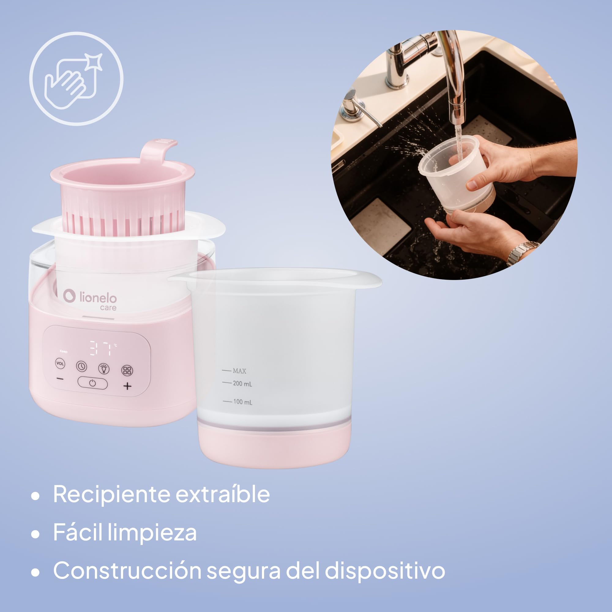 Lionelo Thermup 4.0 Calienta Biberones Y Tarritos 6 En 1, Calentamiento Rapido, Esterilizacion, Descongelacion, Mantener Caliente, Recipiente Extraible, Apagado Automatico, 400 W