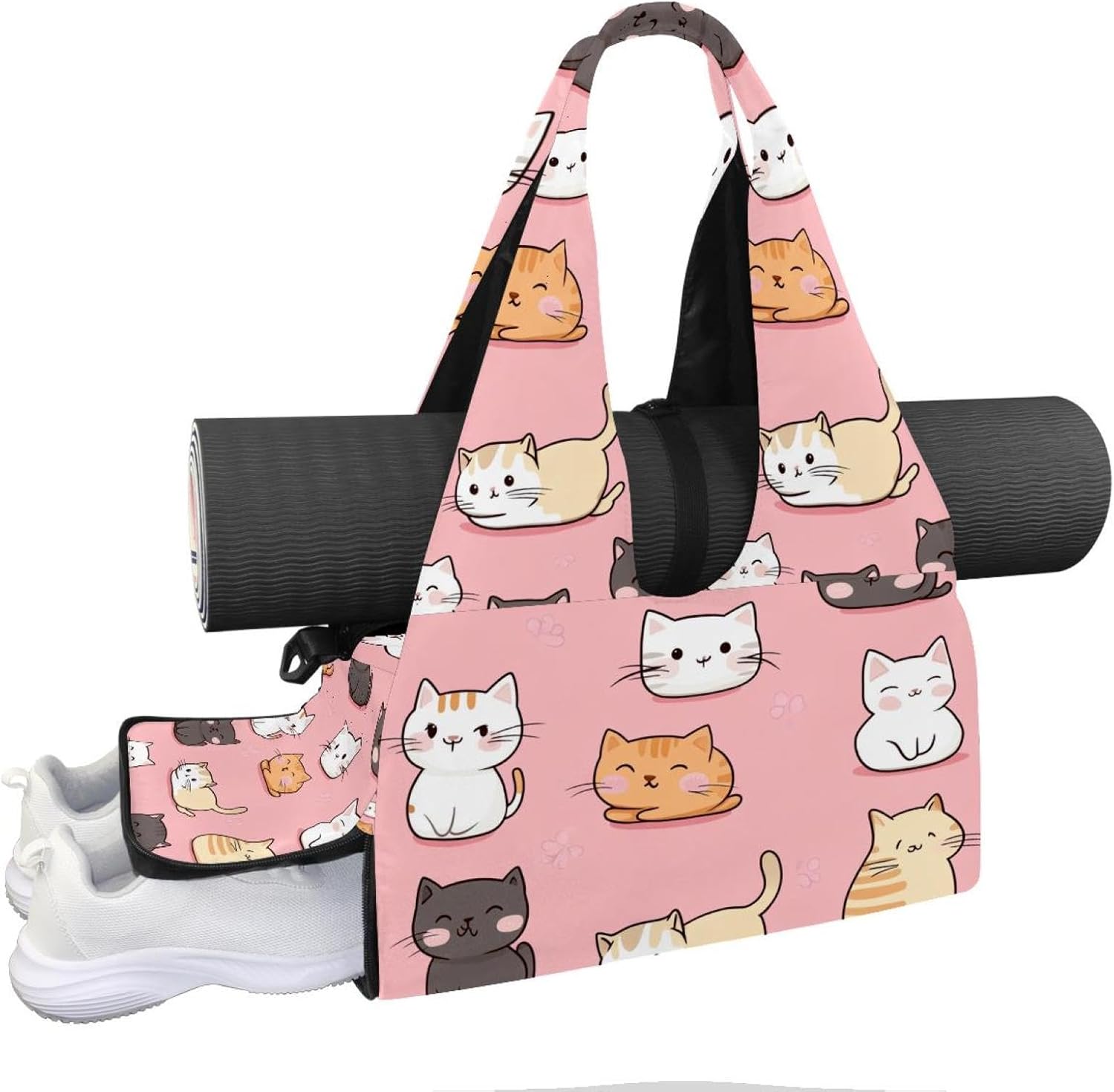 Yoga Mat Bag, Gym Workout Bag with Shoe Compartment, Cat Pilates Bag for Women, Quick Access Storage Yoga Tote Bag for Sports Travel Office