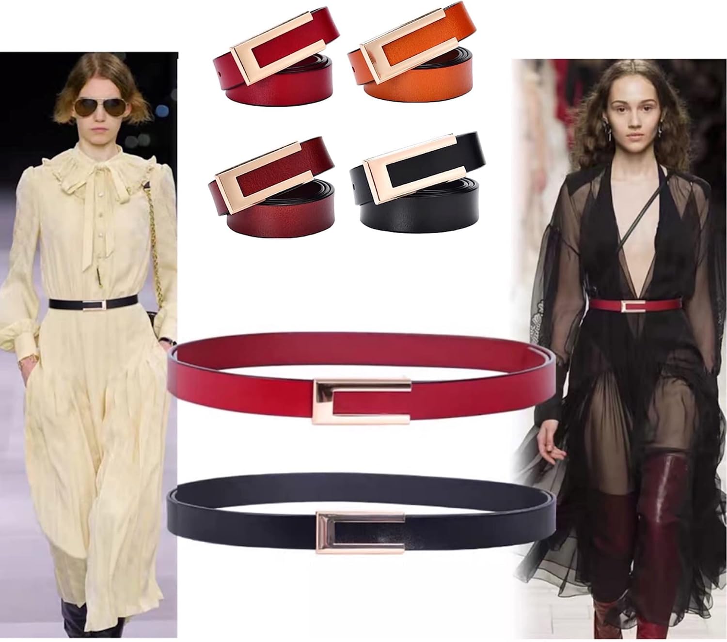 Women's Belt Genuine Leather Belts Durable Waist Belt Gold Color Buckle Waistband For Pants, Jeans, Width 0.80" - Image 5