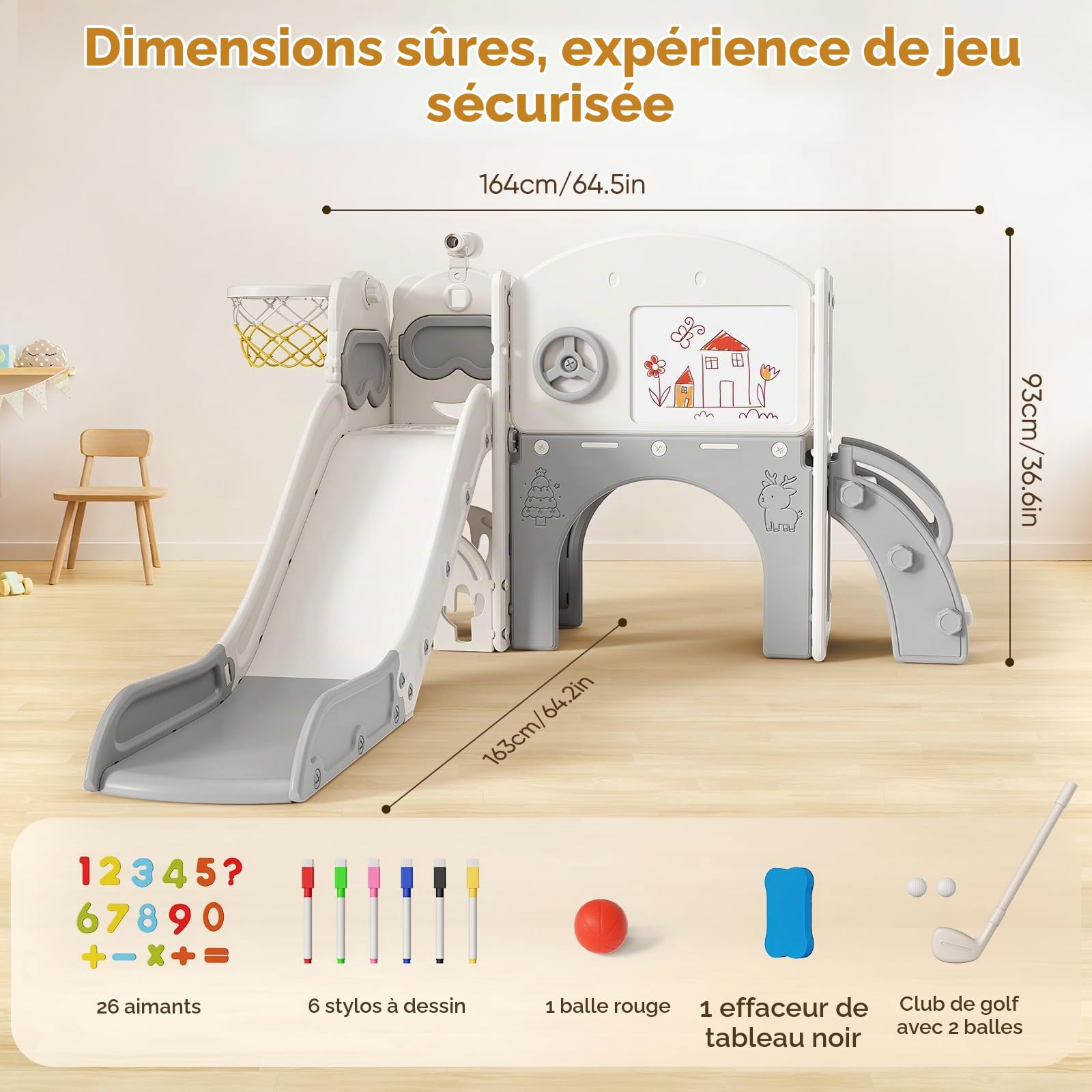 Toboggan pour Tout,Toboggan 10 en 1 pour Enfants avec Structure d'escalade,Golf,Panier de Basket et Tunnel,Ensemble de Toboggan en Plastique pour l'intérieur,Jouet Montessori pour l'aire de Jeux