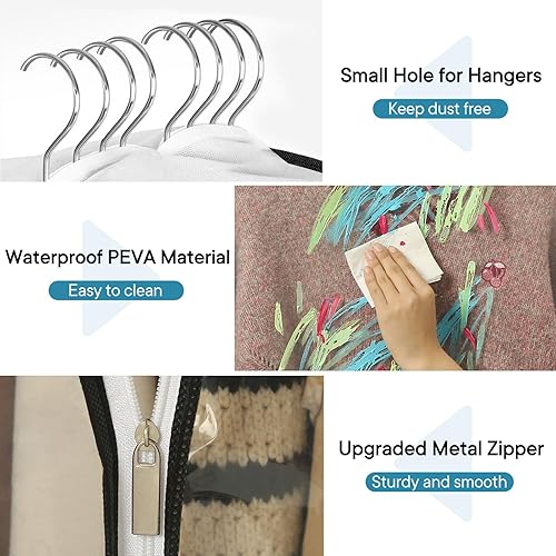 Miniatura 7 de Paquete de 3 bolsas de ropa transparentes reforzadas de 10 pulgadas, bolsas de traje de 43 pulgadas para almacenamiento en el armario, bolsas de