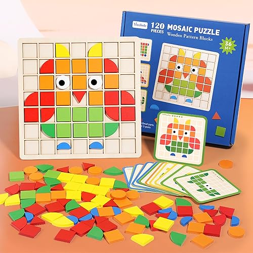 120 pièces de Forme Mosaique Puzzle en Bois Tangram Enfant,