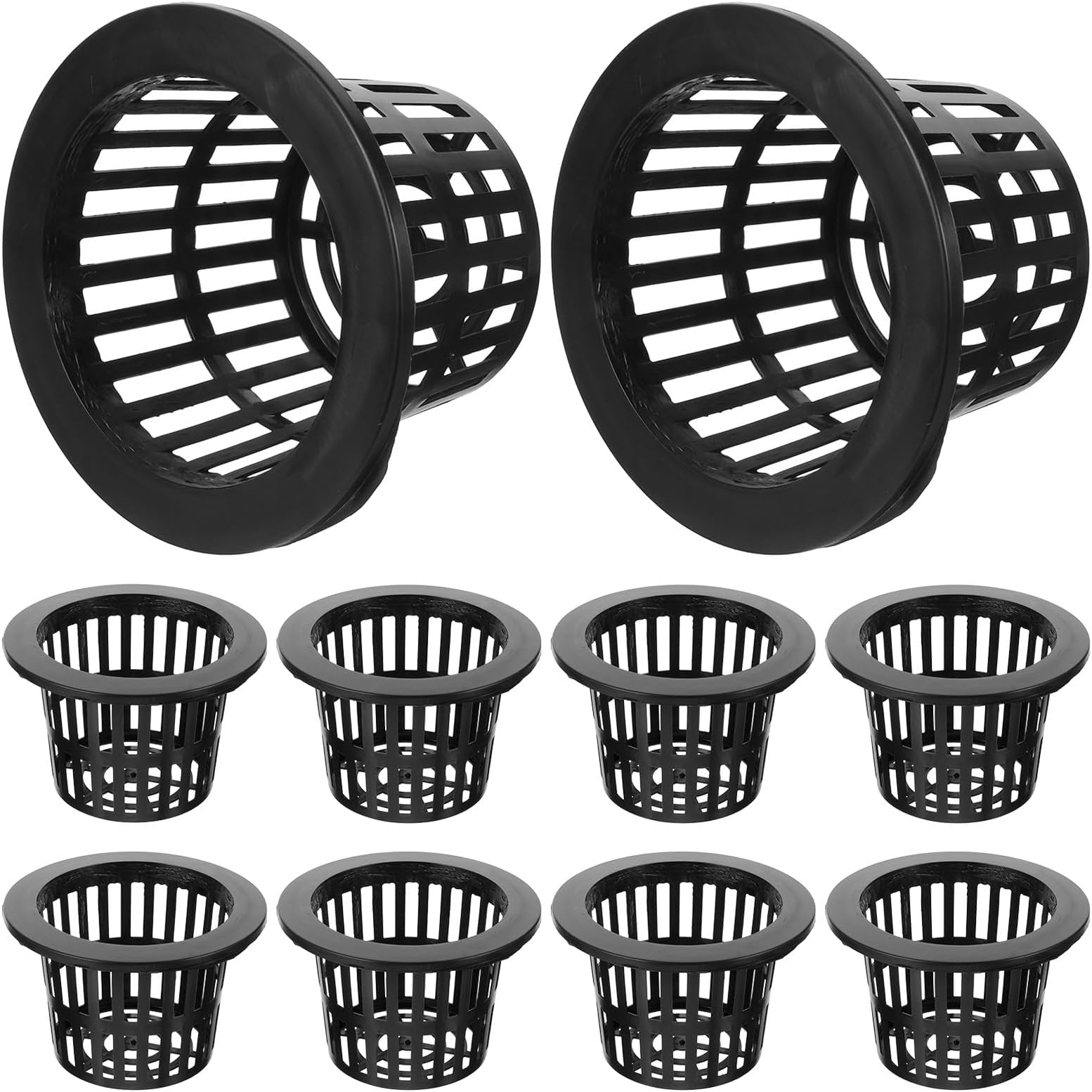 10pcs Black Hydroponic Net Pots 100mm Diameter, 75mm Hole Mesh Planting Baskets for Indoor Vegetable Growing, Soil-Free Aquatic Plant Buckets with Differentiated Bottom