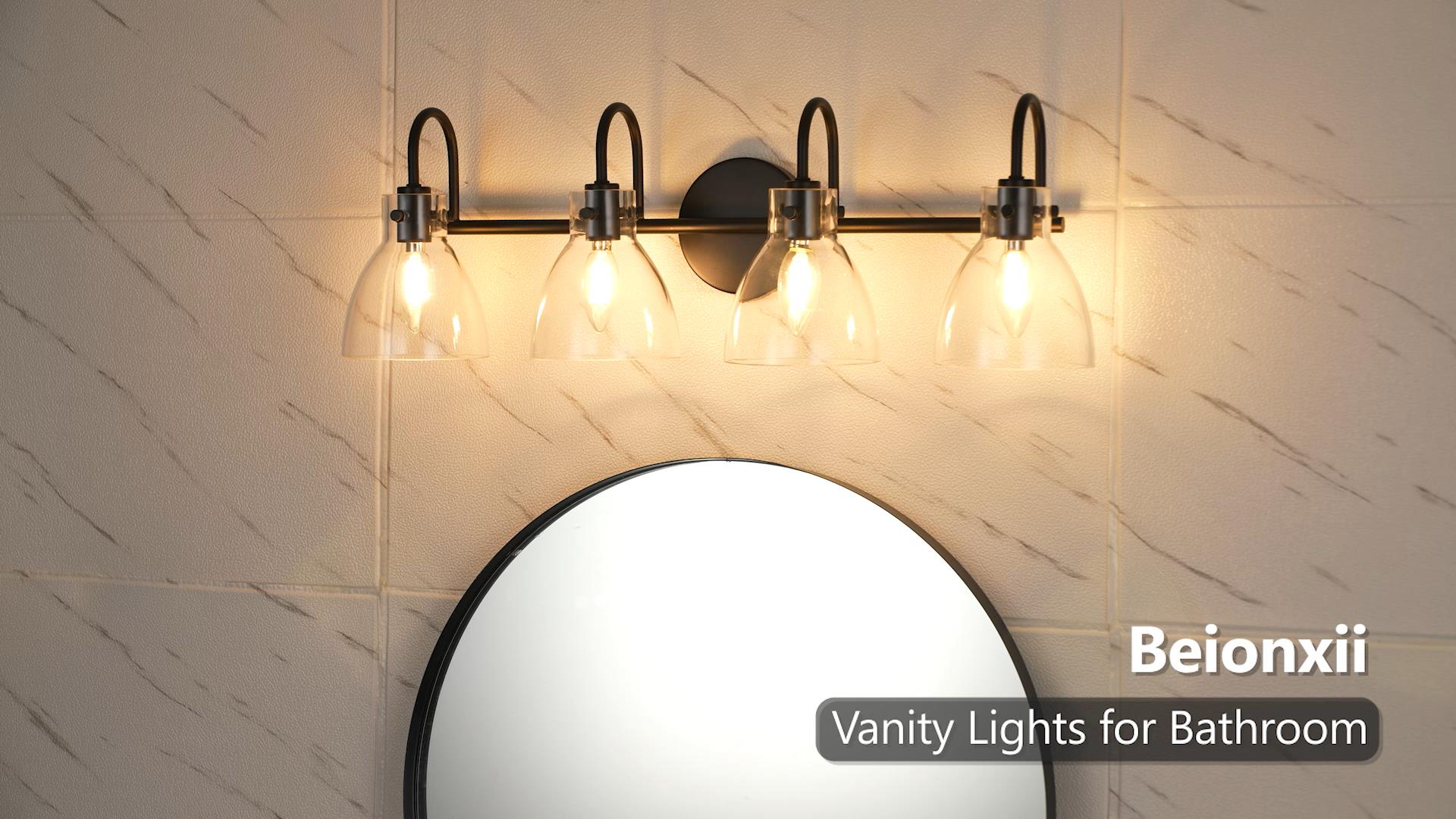 Image of Beionxii 4-Light Bathroom Light Fixtures, Bathroom Vanity Light with Clear Glass Shade, Modern Vanity Lighting Fixtures Over Mirror Living Room Hallway, BX-VL02MB-4CG