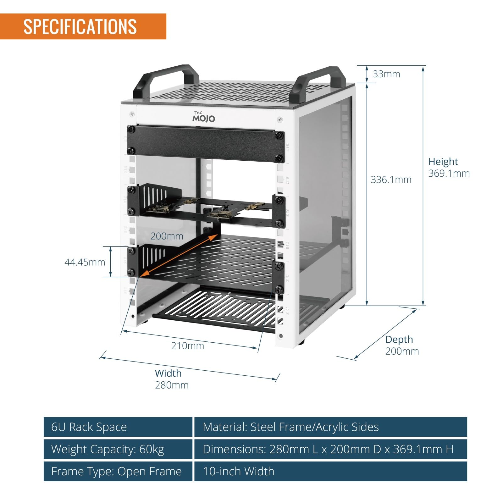 Tecmojo 10-Zoll Desktop-Mini-Rack, 6HE, 200 mm Tief, Netzwerk-Schrank mit SBC-Einschub, Micro-HDMI-zu-HDMI-Adapterplatine und Blindabdeckung, für 10-Zoll-AV-, NAS- und Servergeräte