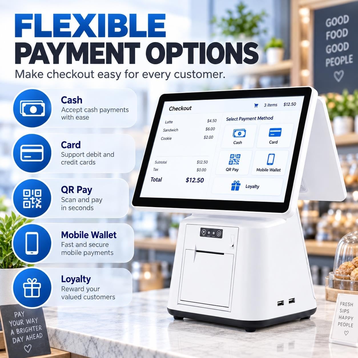 Double Terminal de Point de Vente à écran Tactile de 15,6 Pouces
