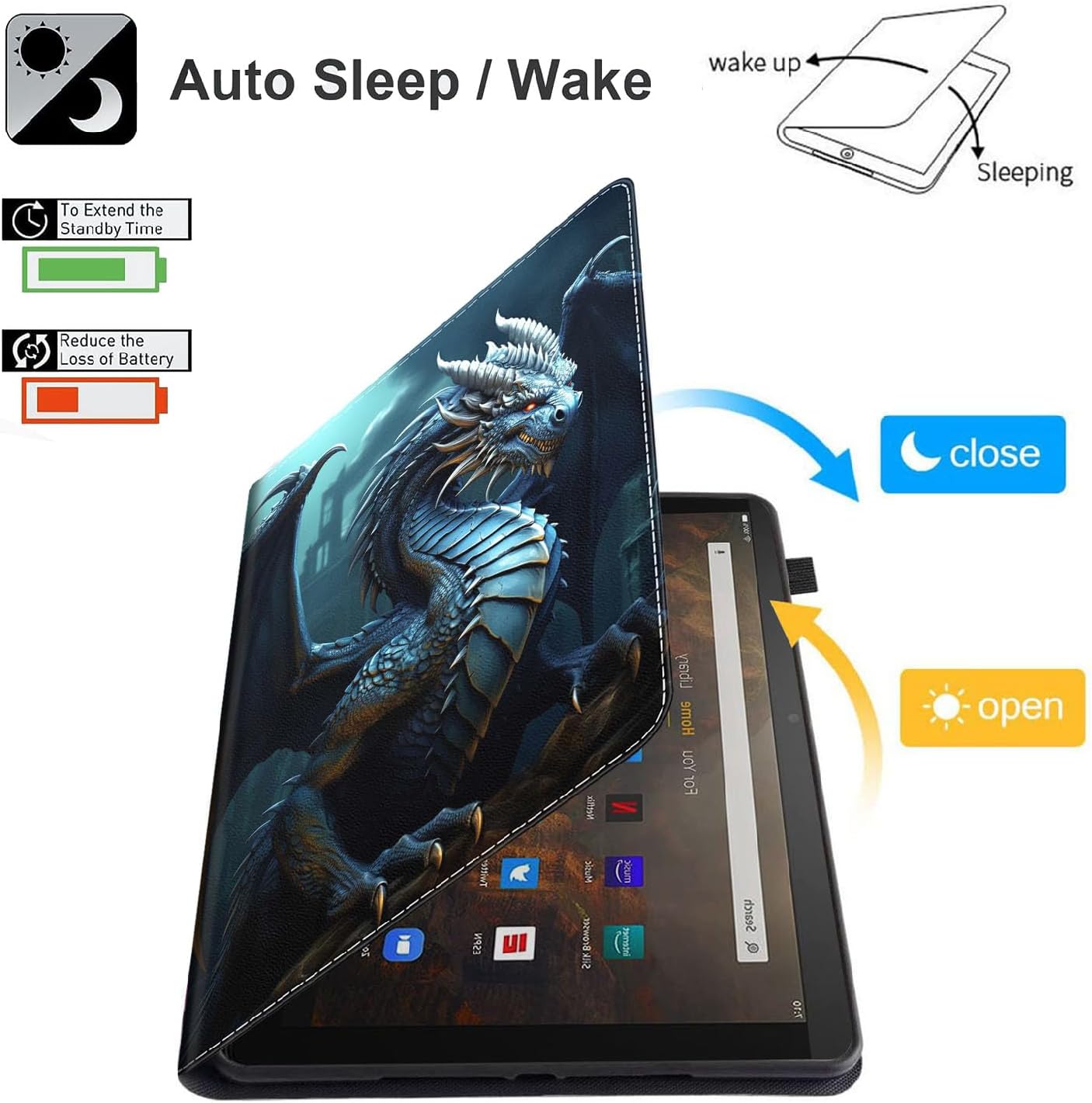 Case for Amazon Kindle Fire Max 11 Case (13th Gen, 2023 Release) 11，Slim Fit Foldable Standing Cover Case with Auto Sleep/Wake for Fire 11 Max Tablet，Flying Dragon