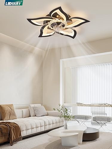 Miniatura 7 de LEDIARY Ventiladores de techo de flores con luces, pequeño ventilador de techo moderno de perfil bajo de 27 pulgadas, lámpara de techo LED