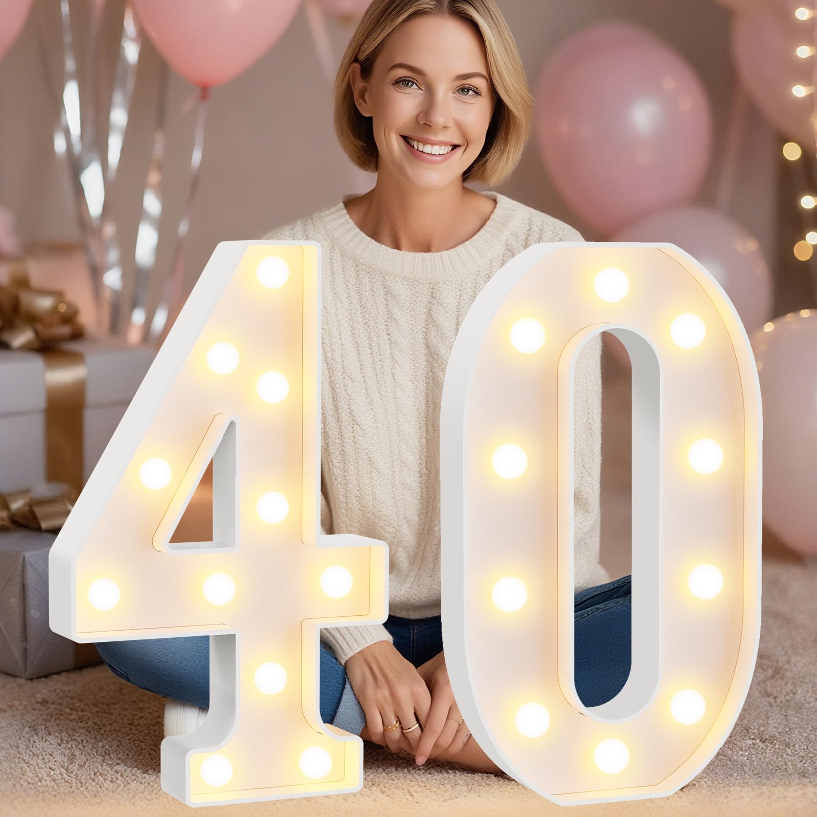 40th Birthday Decorations for Women Men, Large 12.6 in Tall Light Up Numbers for Party Decorations Table Decor, Big Marquee Numbers 40th Birthday Gift for Women Men Wedding Anniversary Decor