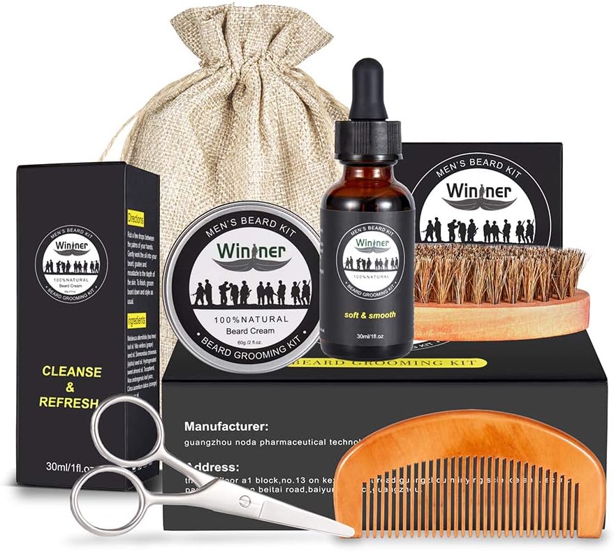 Beard Grooming Kit for Men Care, Beard Oil, Beard Brush, Beard Balm Wax, Beard Comb, Barber Scissors, Best Gifts for Men Suitable for Mustache Styling/Shaping/Growth