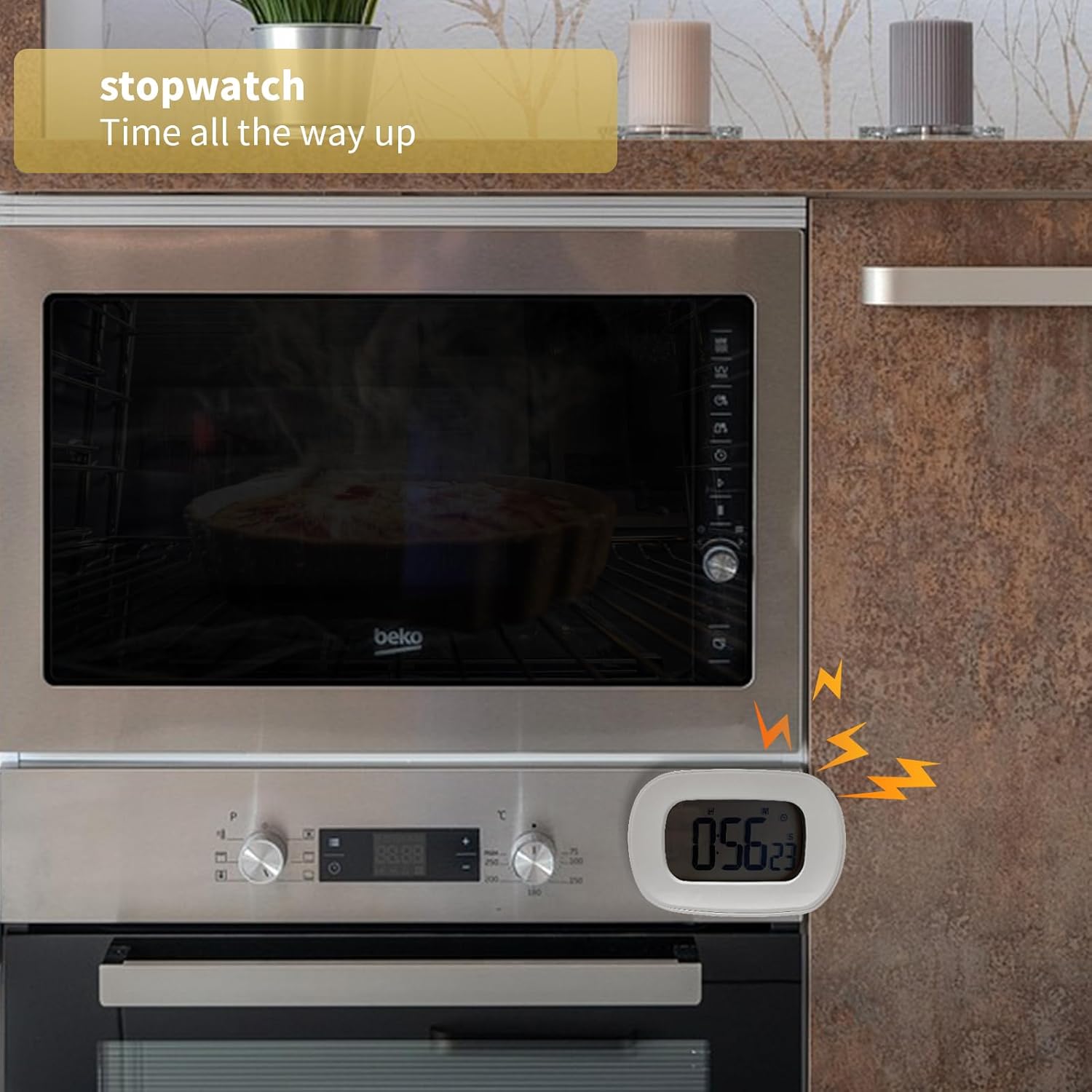 Condition photo showing New/Like New for digital timer with clock, magnetic countdown clock stopwatch timer for kitchen cooking classroom study fitness gym, loud sound or silent, touch operation, big digits, 12/24 hour time (white)